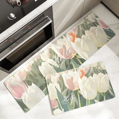 Simple Flower Kitchen Mat Absorbent and Wear-Resistant Long Strip Carpet for Household
